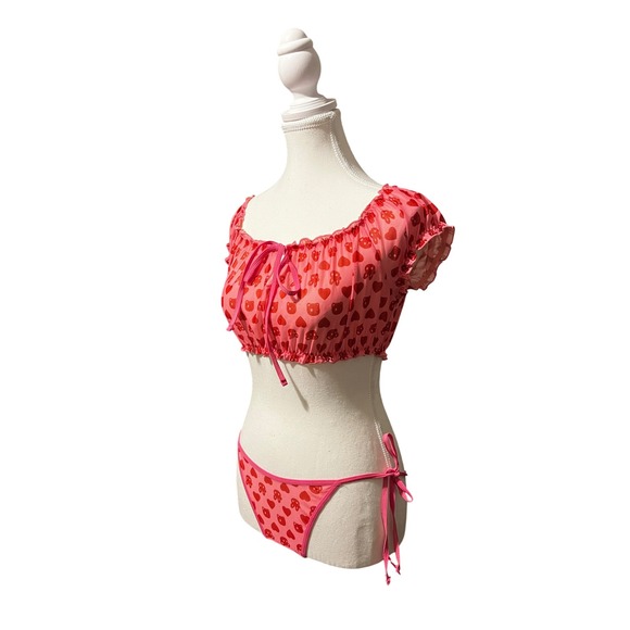 Pink Heart & Bear Print Two-Piece Set – No Size Tag (See Measurements) - Picture 2 of 5
